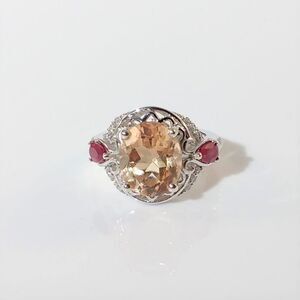 Morganique Triplet Quartz Ringy with Ruby and Zircon Size 5
